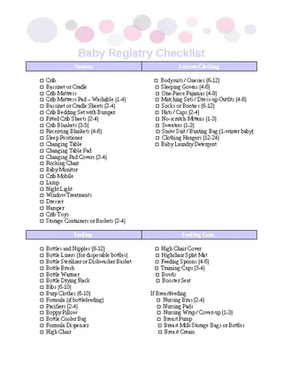 Forms Free Essential Baby Registry Checklist