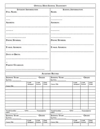 Forms high school transcript template PDF