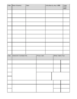 Forms Free Holiday Itinerary Template
