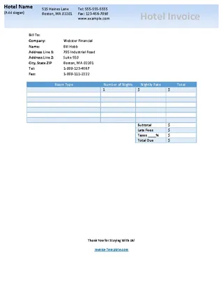 Free Microsoft Hotel Invoice Template Download