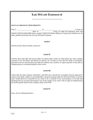 Forms Online Will PDF