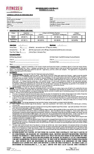 Free Prinable Fitness Membership Gym Contract Template