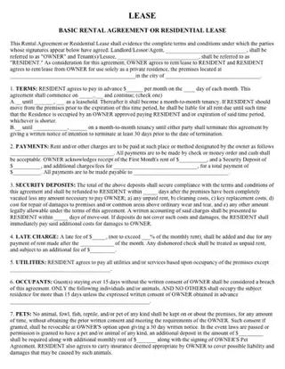 Forms Printable Lease Agreements PDF