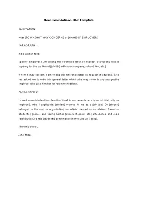 Forms Free Recommendation Letter Template
