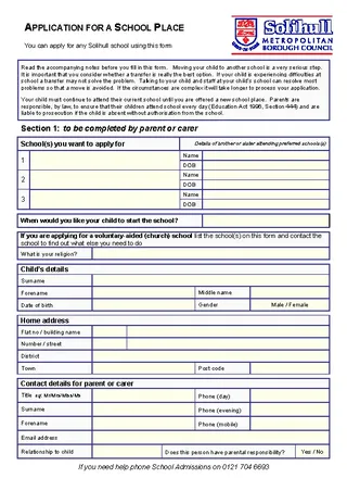 Forms Free Sample Application For A School Place Download