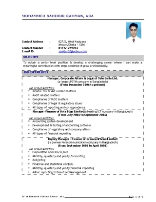 Fresher Chartered Accountant Resume
