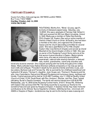 Forms Funeral Obituary Example