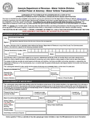 Ga Motor Vehicle Power Of Attorney Form T 8