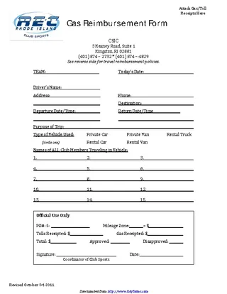 Gas Mileage Reimbursement Form