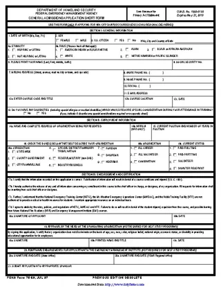 General Admissions Application Short Form 1