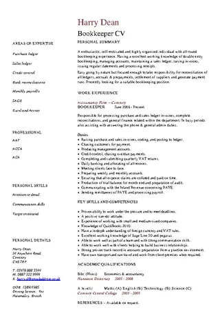 General Bookkeeper Resume