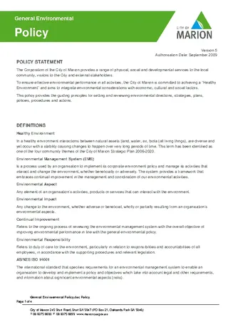 Forms General Environmental Policy