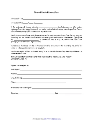 Forms General Media Release Form 2