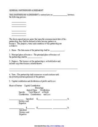 Forms General Partnership Agreement Template