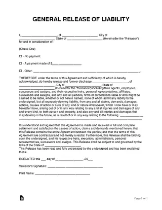 Forms General Release Of Liability Form