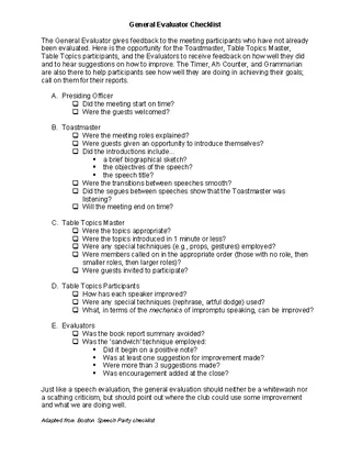 General Toasmasters Evaluator Checklist Template Word Doc Download