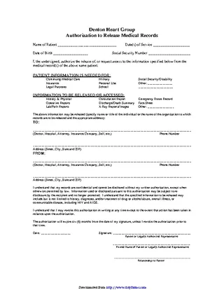 Generic Authorization To Release Medical Records Form