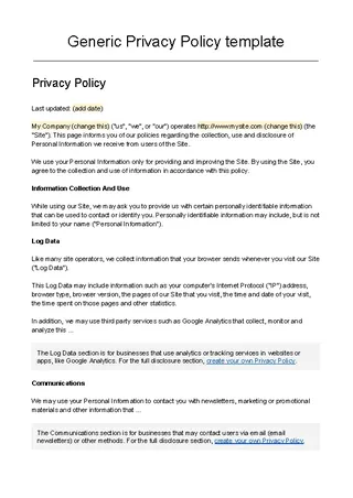 Generic Privacy Policy Template