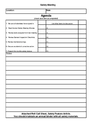 Generic Safety Meeting Agenda Template