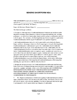 Forms Generic Simple Non Disclosure Agreement Pdf Forms