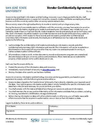 Generic Vendor Confidentiality Agreement Sample