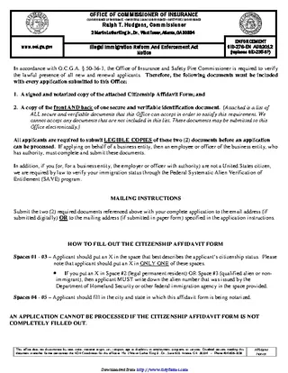 Georgia Citizenship Affidavit Form