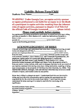 Forms Georgia Liability Release Form For Child
