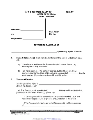 Forms Georgia Petition For Annulment