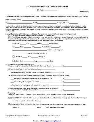 Forms Georgia Purchase And Sale Agreement Form