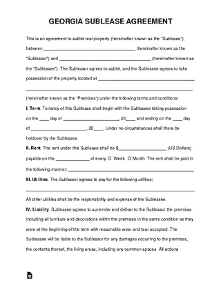 Forms Georgia Sublease Agreement Template