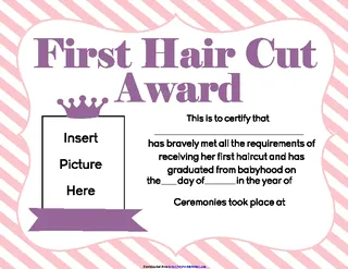 Girls First Hair Cut Award Printable