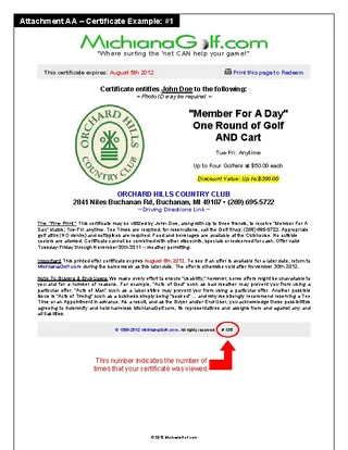 Golf Certificate Example