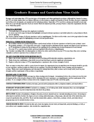 Graduate Resume And Curriculum Vitae Guide