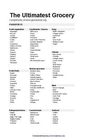 Forms Grocery List Spreadsheet