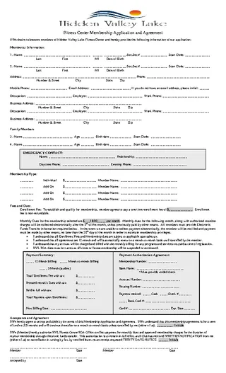 Gym Fitness Center Membership Application Contract Printable