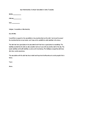 Gym Membership Contract Cancellation Letter Template Word Format