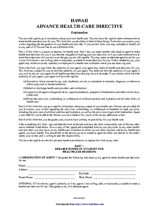 Forms Hawaii Advance Health Care Directive Form 1