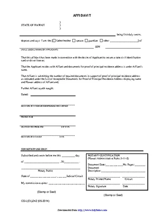 Hawaii Affidavit For Proof Of Residence Form