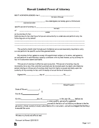 Hawaii Limited Power Of Attorney Form