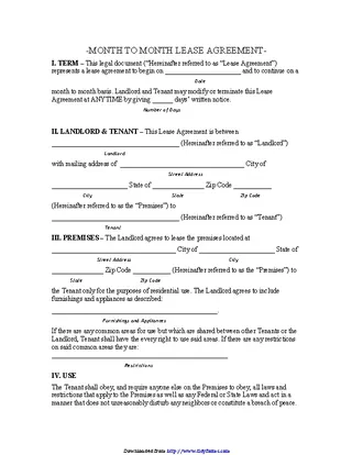 Hawaii Month To Month Lease Agreement Form