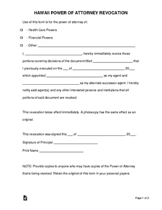Hawaii Power Of Attorney Revocation Form