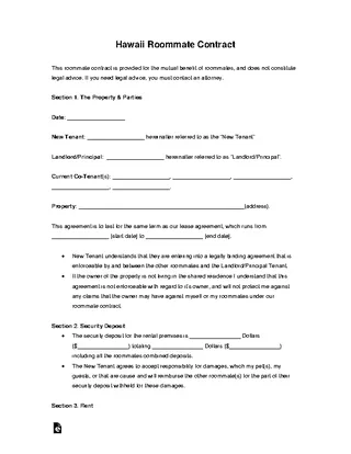 Hawaii Roommate Agreement Form