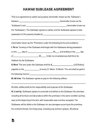 Forms Hawaii Sublease Agreement Template