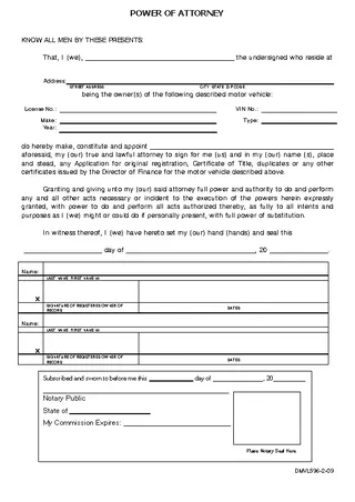 Hawaii Vehicle Power Of Attorney Form