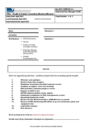 Forms Health And Safety Committee Meeting Minutes Template