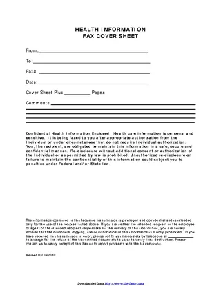 Health Information Fax Cover Sheet