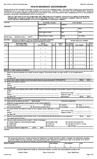 Forms Health Insurance Questionnaire
