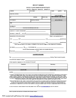 Hockey Registration Certificate