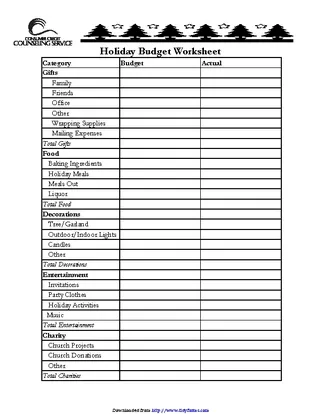 Forms Holiday Budget Worksheet