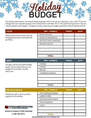 Forms Holiday Budgeting Worksheet